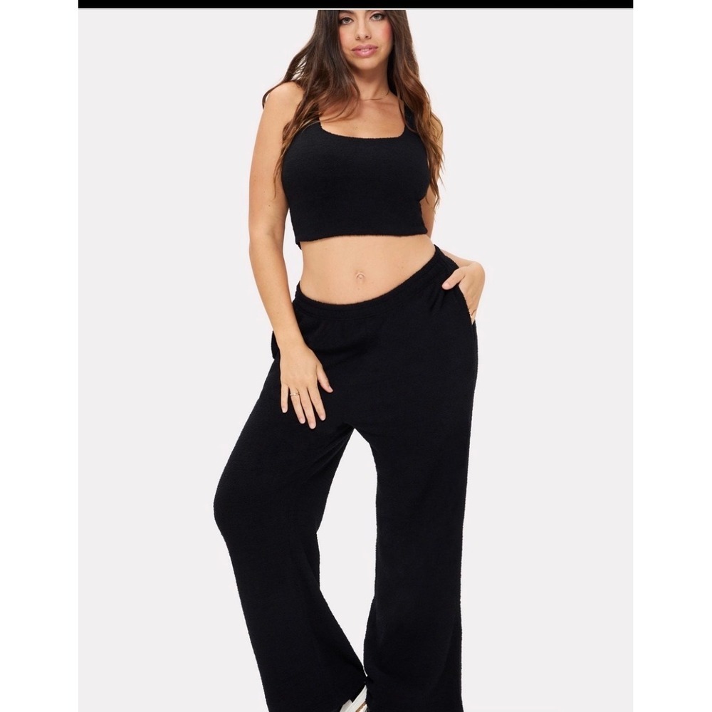 Yitty Pet Me Wide Leg Pant Caviar Black Fuzzy Knit High Rise Loungewear Medium
